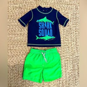 Toddler boy rash guard and swim trunks